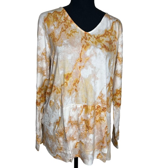 Susan Graver Regular Printed Cool Touch Knit Tunic MANGO NWOT SIZE L - Picture 1 of 7